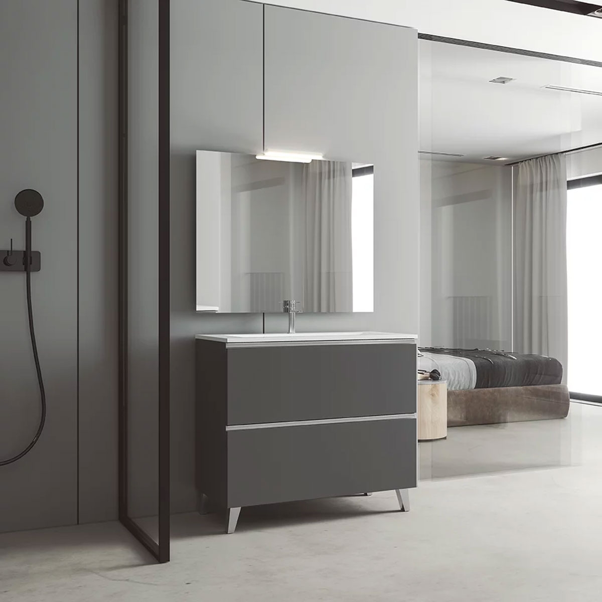 Móvel de casa de banho de chão de 60 cm com lavatório integrado cor de cinza Modelo Granadaa