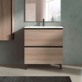Mueble de baño de suelo de 60 cm con 2 cajones con lavabo integrado acabado canela Modelo Granada
