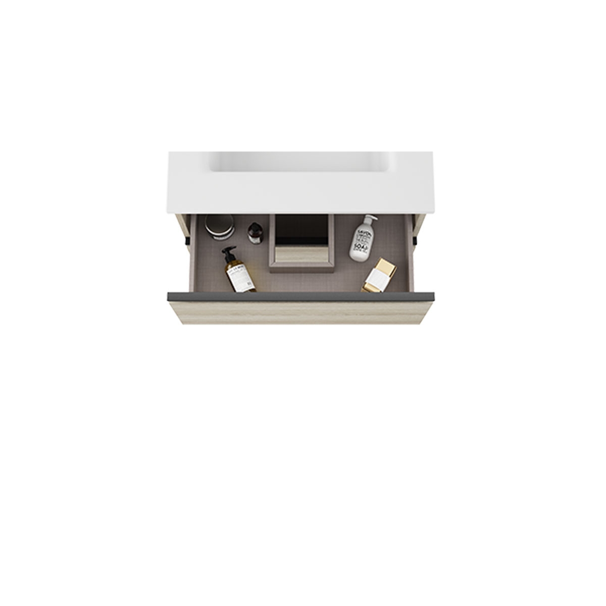 Móvel de casa de banho de chão de 60 cm com lavatório integrado em acabamento cru Modelo Granadaq