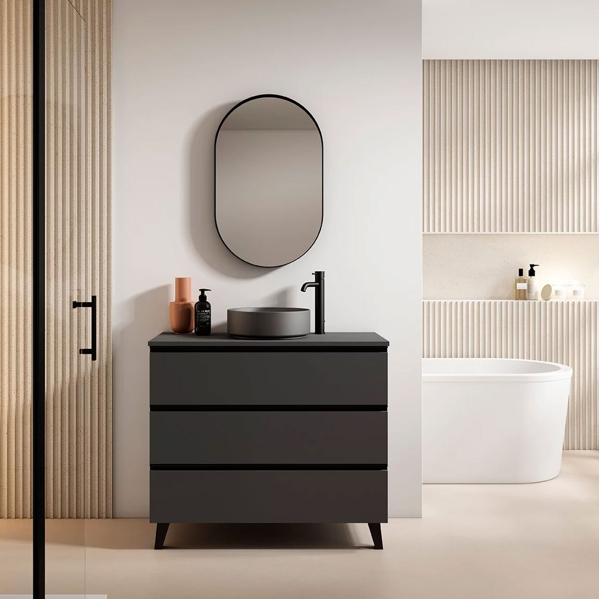 Mueble de baño de suelo de 60 cm con lavabo integrado acabado black Modelo Granadam