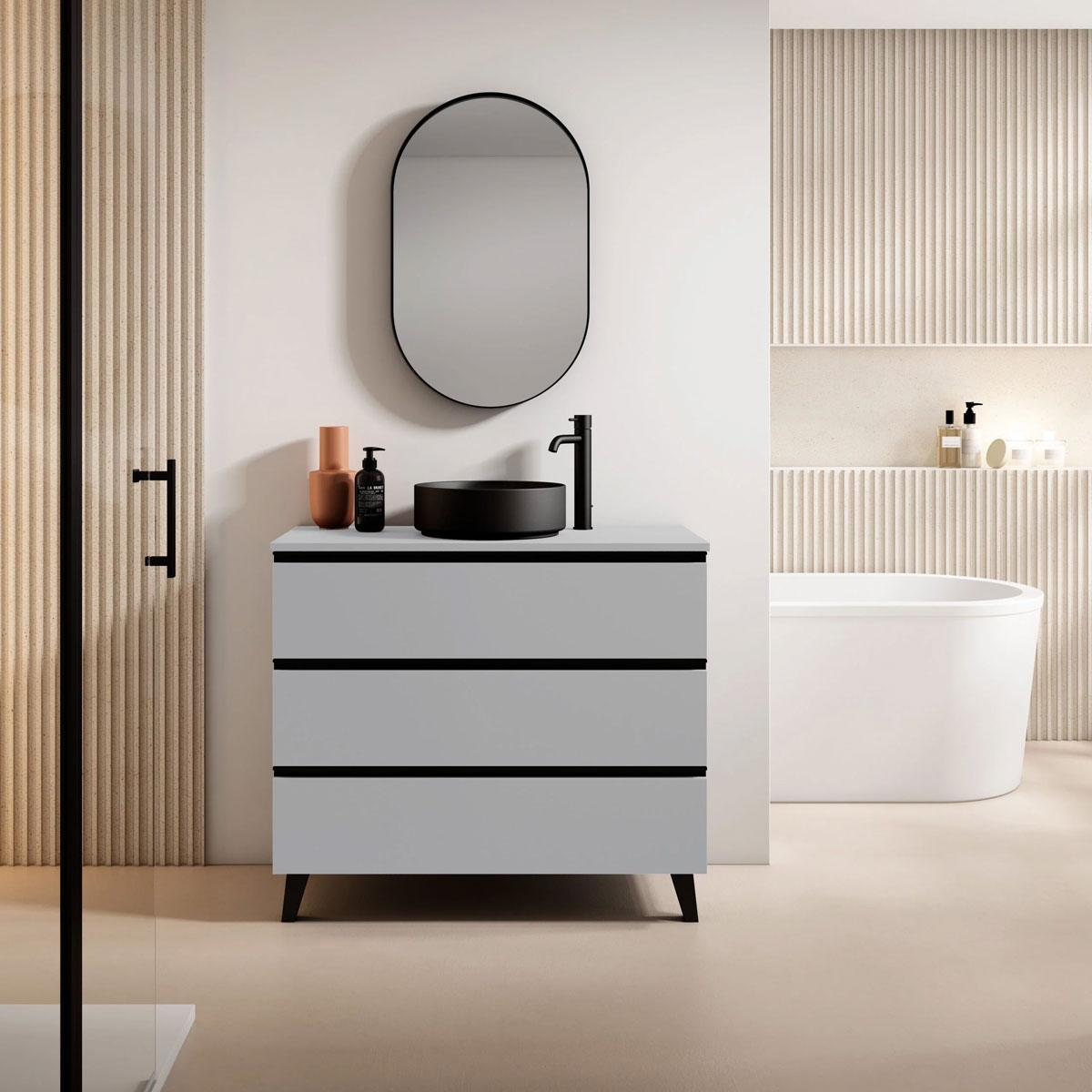 Mueble de baño de suelo de 60 cm con lavabo integrado color griggio Modelo Granadag