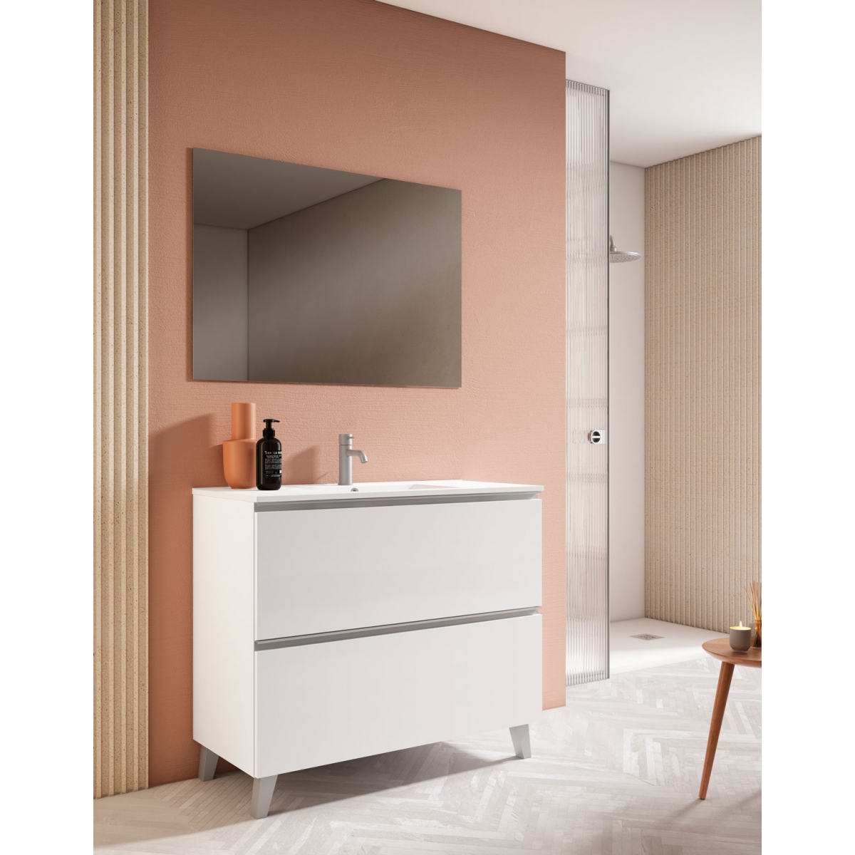 Mueble de baño de suelo de 80 cm con 2 cajones lavabo sobre encimera color Blanco Ada Modelo Granada2
