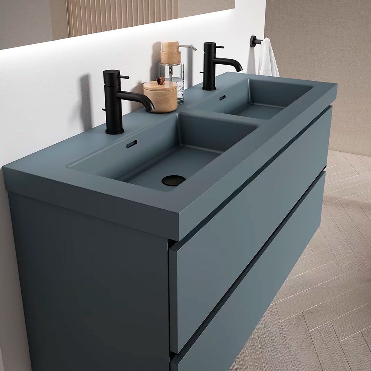 Mueble de baño de suelo de 80 cm con 2 cajones con lavabo integrado color Avio Modelo Granada6