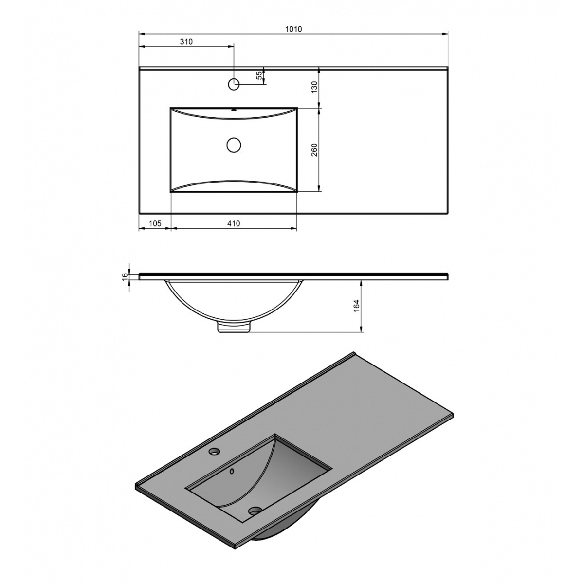 Móvel de casa de banho de chão de 100 cm com 2 gavetas com lavatório integrado em cor de cinza Modelo Granada4
