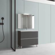 Mueble de baño de suelo de 100 cm con 2 cajones con lavabo integrado color ceniza Modelo Granadaw