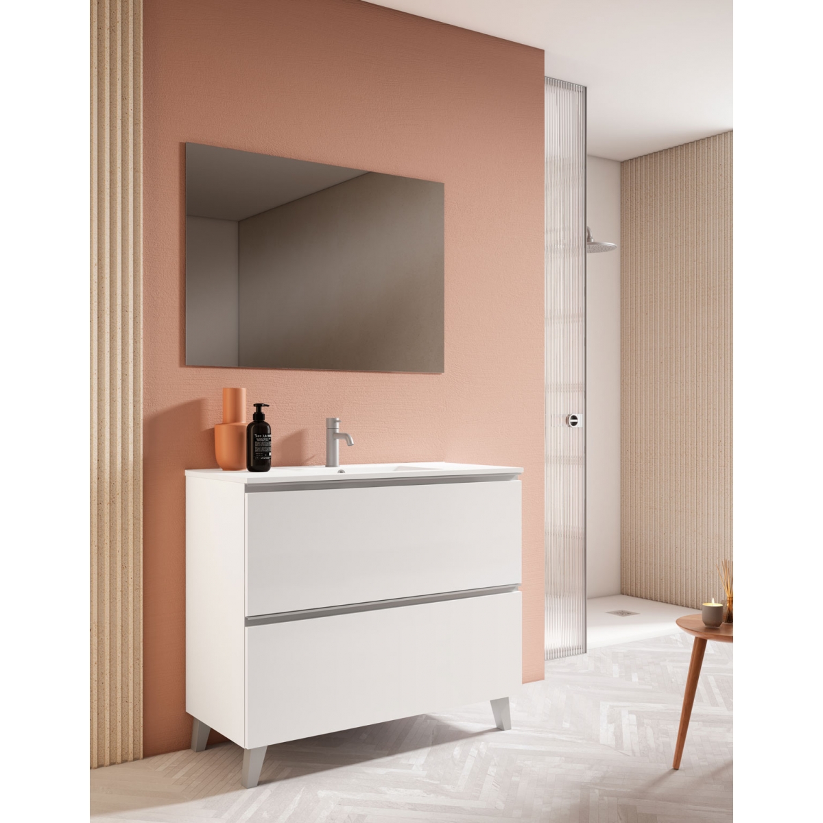 Mueble de baño de suelo de 100 cm con 2 cajones con lavabo sobre encimera color Blanco Ada Modelo Granadaw