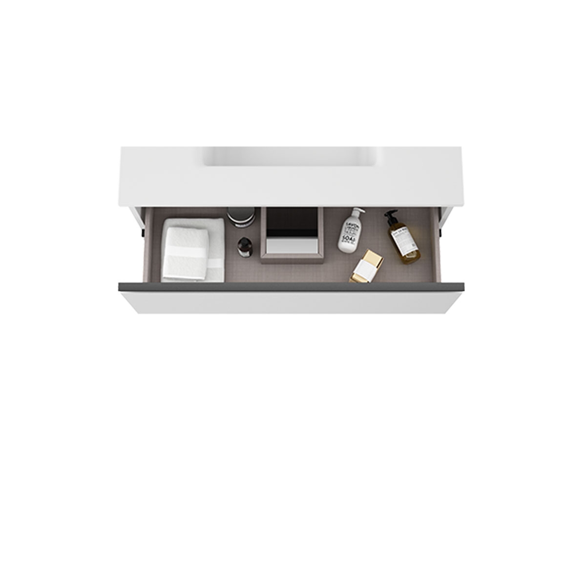 Móvel de casa de banho de 60 cm, de chão, com 3 gavetas e lavatório integrado, cor branca, modelo Ada Granadae