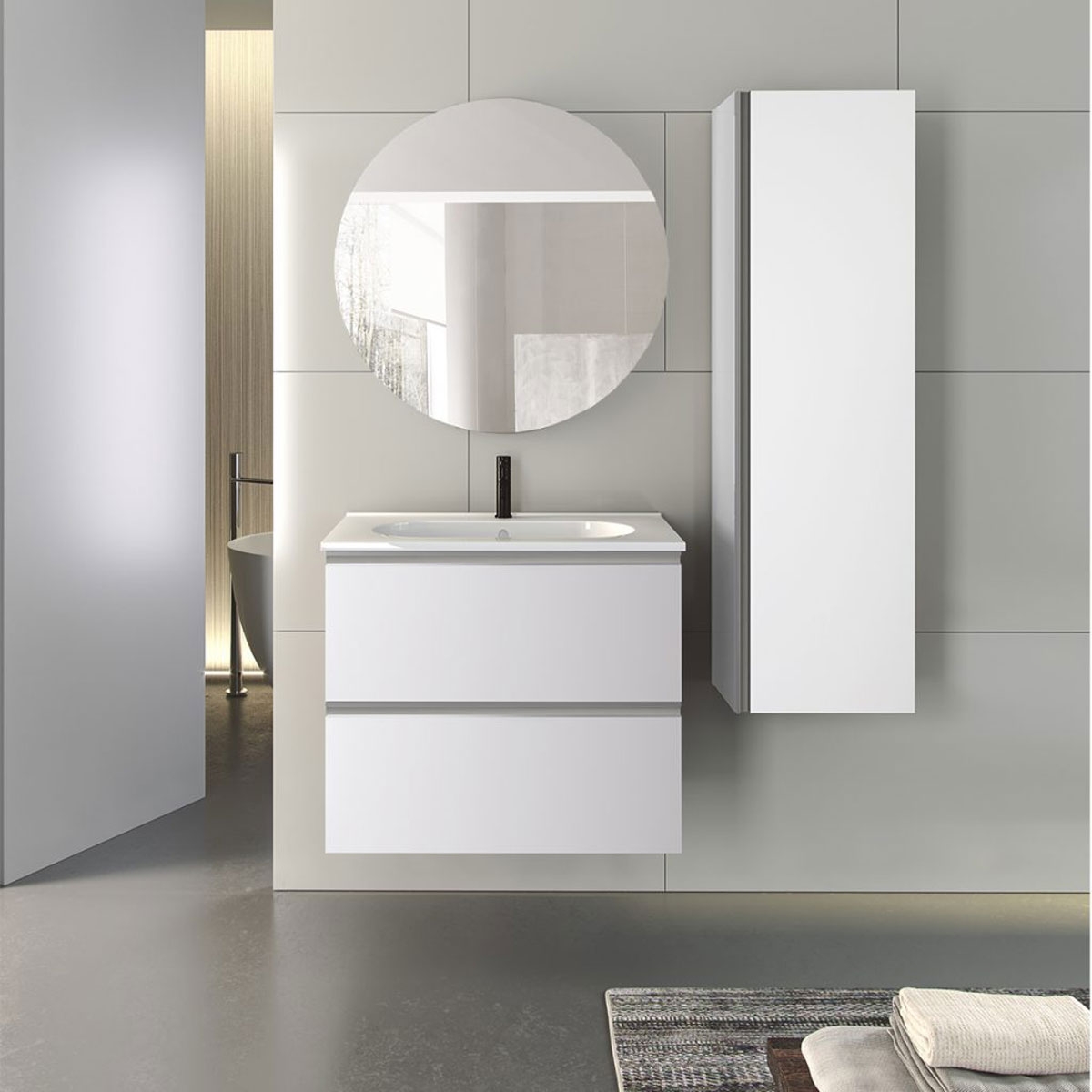 Mueble de baño de suelo de 60 cm con 3 cajones con lavabo integrado color Blanco Ada Modelo Granadat