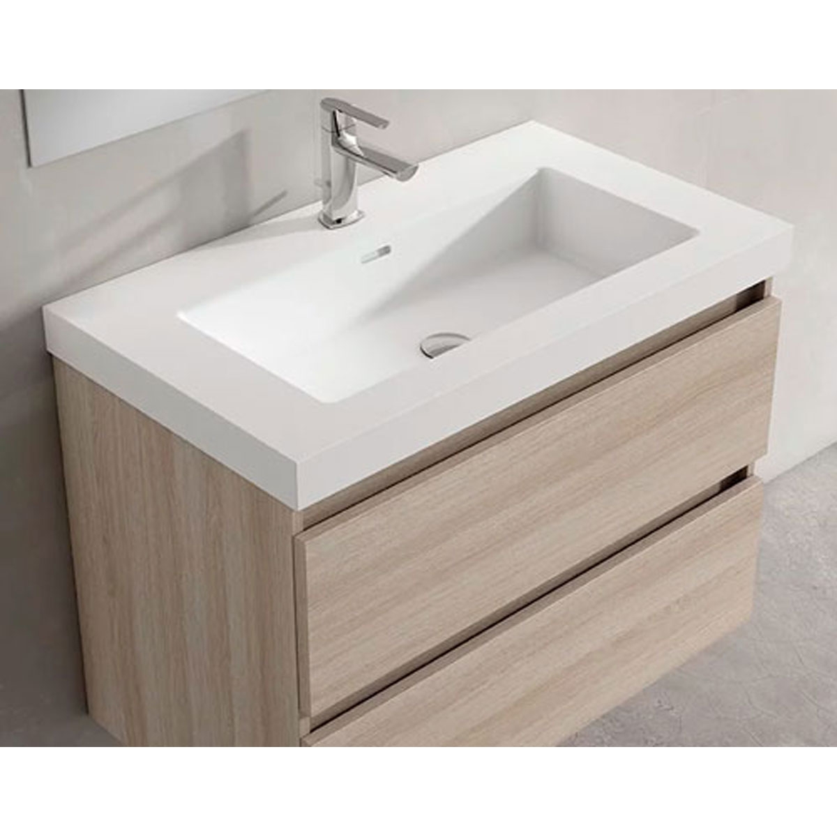 Mueble de baño de suelo de 60 cm con 3 cajones con lavabo integrado acabado crudo Modelo Granadar