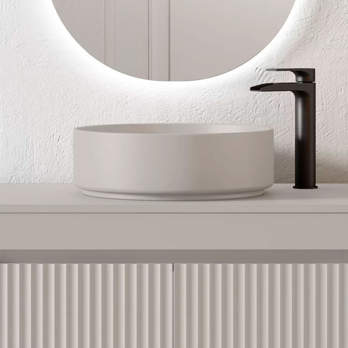 Mueble de baño de suelo de 60 cm con 3 cajones con lavabo sobre encimera acabado cotton Modelo Granada1