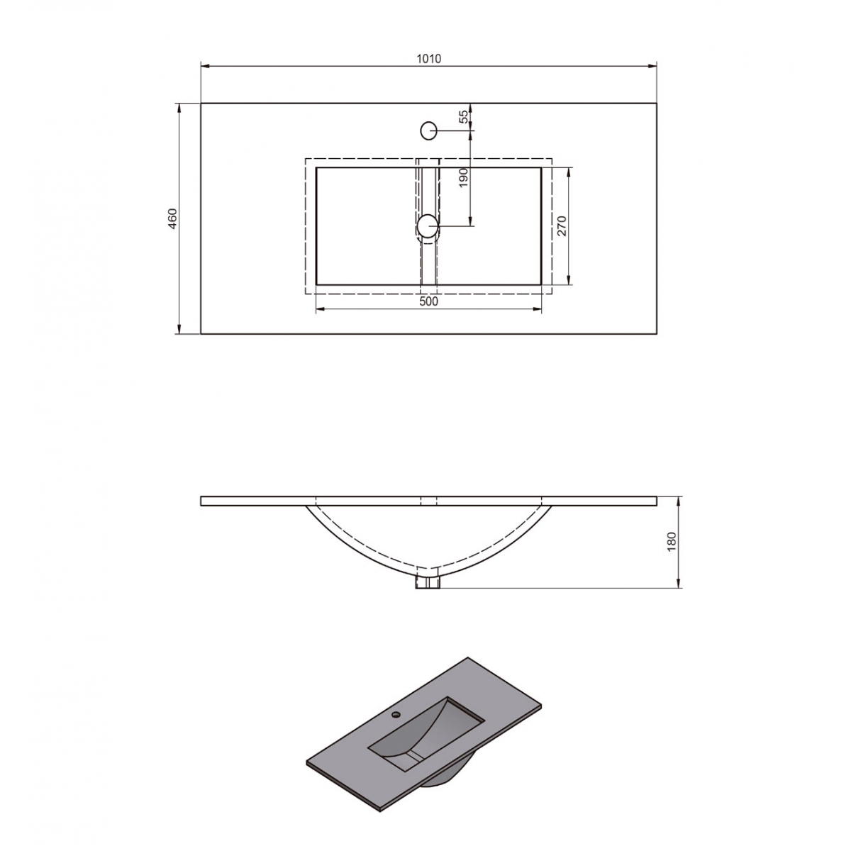 Armário de casa de banho de chão de 100 cm com 3 gavetas com lavatório integrado em cor de cinza Modelo Granada1