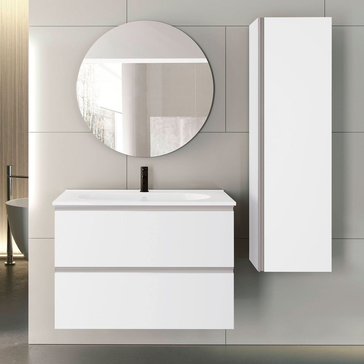 Móvel de casa de banho de chão de 100 cm com 3 gavetas com lavatório integrado em cor branca modelo Ada Granada8