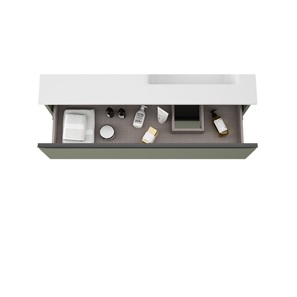 Armário de casa de banho de chão de 100 cm com 3 gavetas e lavatório integrado cor de musgo Modelo Granadat