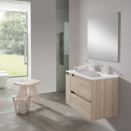 Foto de Móvel de casa de banho suspenso com lavatório integrado com 2 gavetas e 1 porta Modelo Box