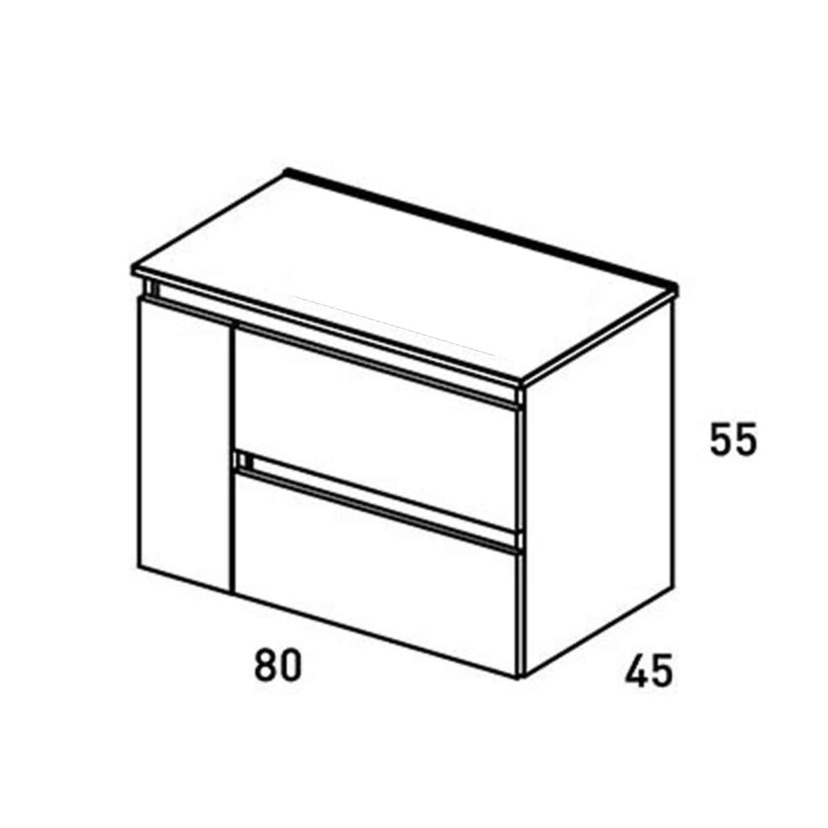 móvel de casa de banho com lavatório sobre bancada de 80 cm