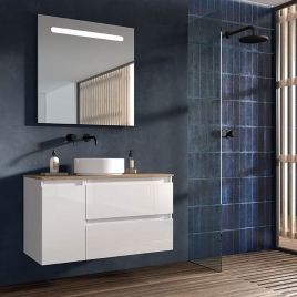 Foto de Móvel de casa de banho suspenso com lavatório sobre bancada com 2 gavetas e 1 porta Modelo Box