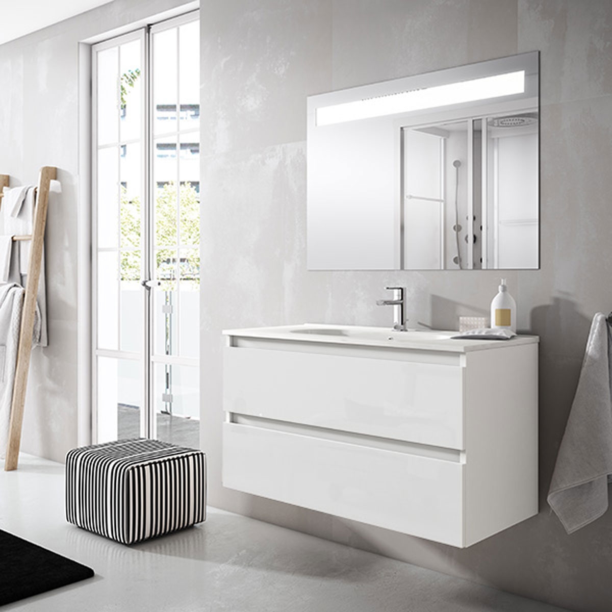 móvel de casa de banho com lavatório branco liso integrado