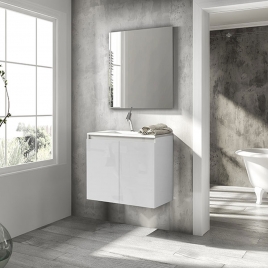 Foto de Móvel de casa de banho suspenso com lavatório integrado 2 portas Modelo Box