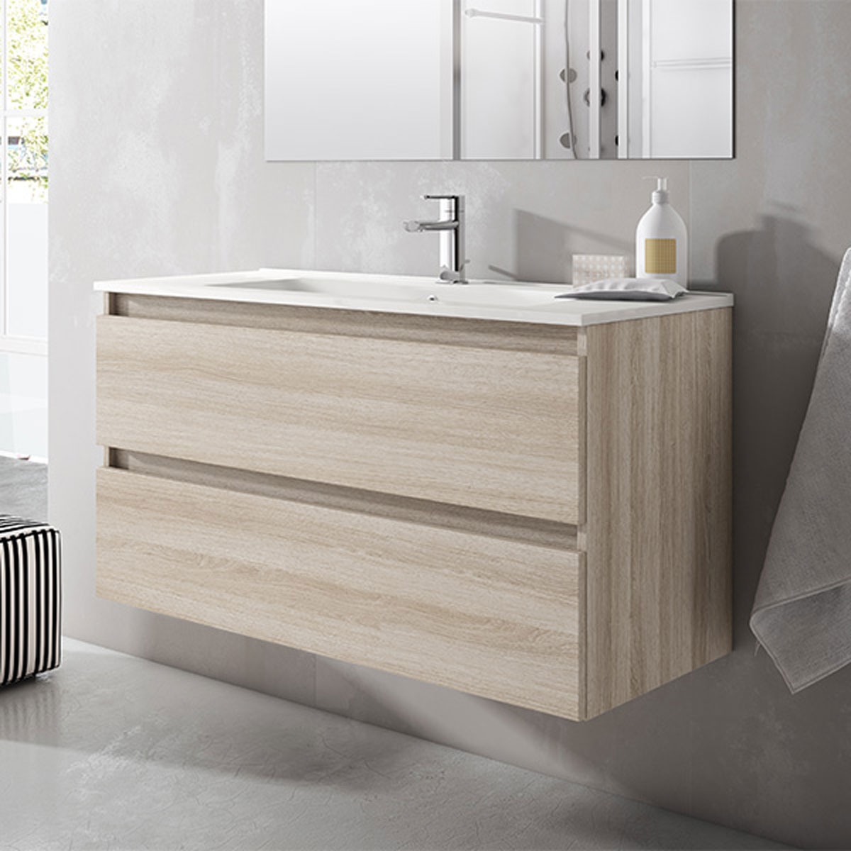 mueble para baño suspendido con lavabo integral