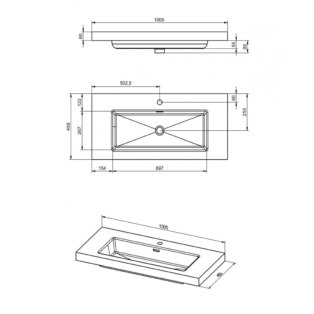 lavabo integrado mueble de baño 60