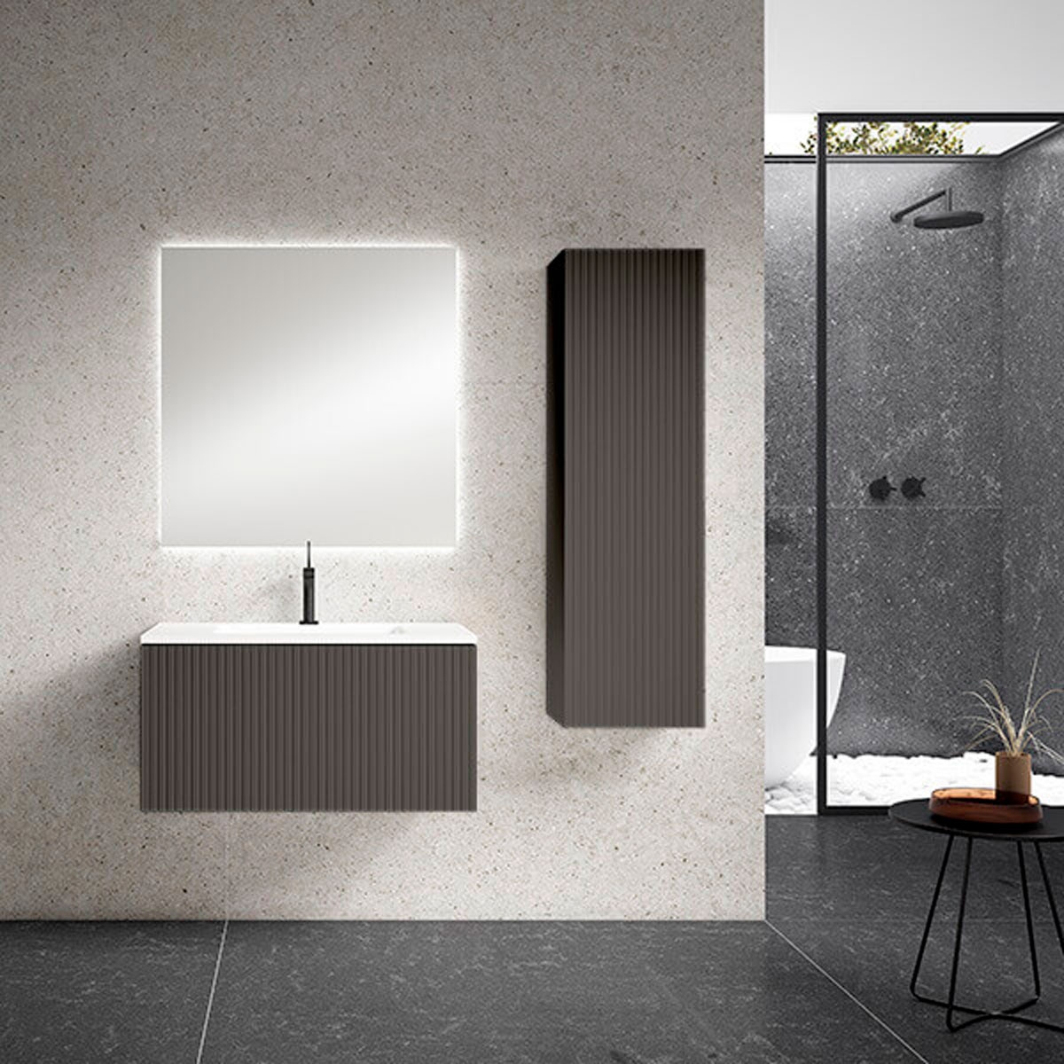 mueble de baño gris