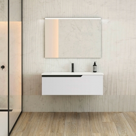 Foto de Móvel de casa de banho suspenso com 1 gaveta e lavatório Branco Ada Modelo Eleven