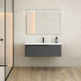 Foto de Móvel de casa de banho suspenso com 1 gaveta e lavatório na cor cinza Modelo Eleven