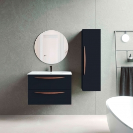 Foto de Móvel de casa de banho suspenso 2 gavetas com lavatório Cor preta Modelo Arco