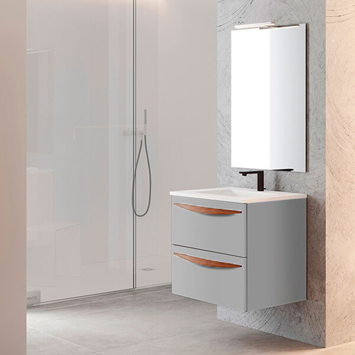 Mueble de baño con patas 3 cajones con lavabo color Griggio Modelo Arco