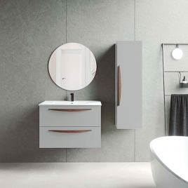 Foto de Móvel de casa de banho suspenso com 2 gavetas e lavatório na cor Griggio Modelo Arco