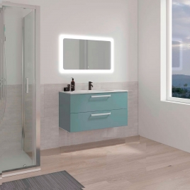 Foto de Móvel de casa de banho suspenso com lavatório cor de musgo modelo Bondi