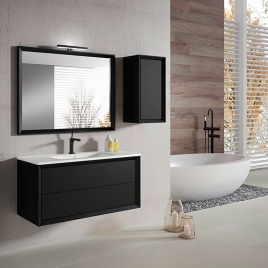 Móvel de casa de banho suspenso 2 gavetas sem puxador com lavatório cor Preto Modelo Decor