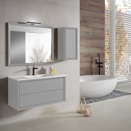 Foto de Móvel de casa de banho suspenso 2 gavetas sem puxador com lavatório na cor Griggio Modelo Decor