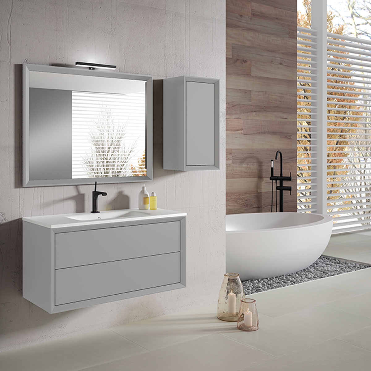 Mueble de baño suspendido de 60 cm con lavabo sobre encimera color griggio  Modelo Granada