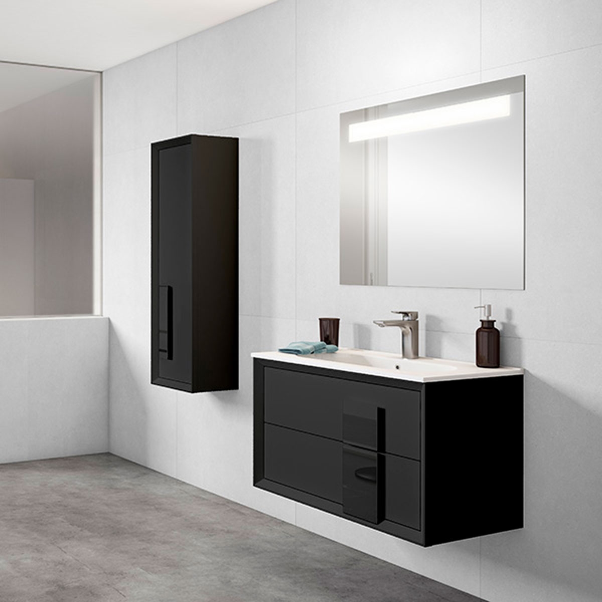 Mueble de baño con tirador cristal medelo decor acabado black1