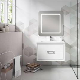 Foto de Móvel de casa de banho suspenso 2 gavetas com puxador e lavatório na cor branca Ada Model Decor