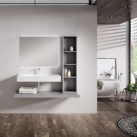 Móvel de casa de banho suspenso 1 gaveta com lavatório e prateleira integrados Modelo Nomad