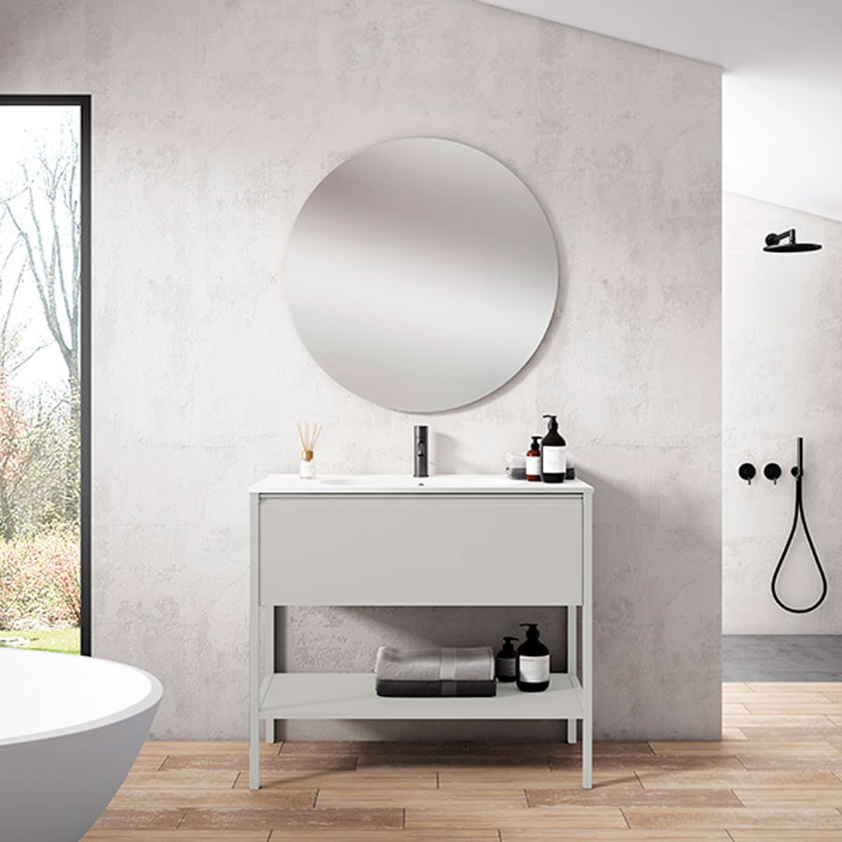 Móvel de casa de banho com 1 gaveta e 1 nicho com lavatório integrado Modelo Icon5