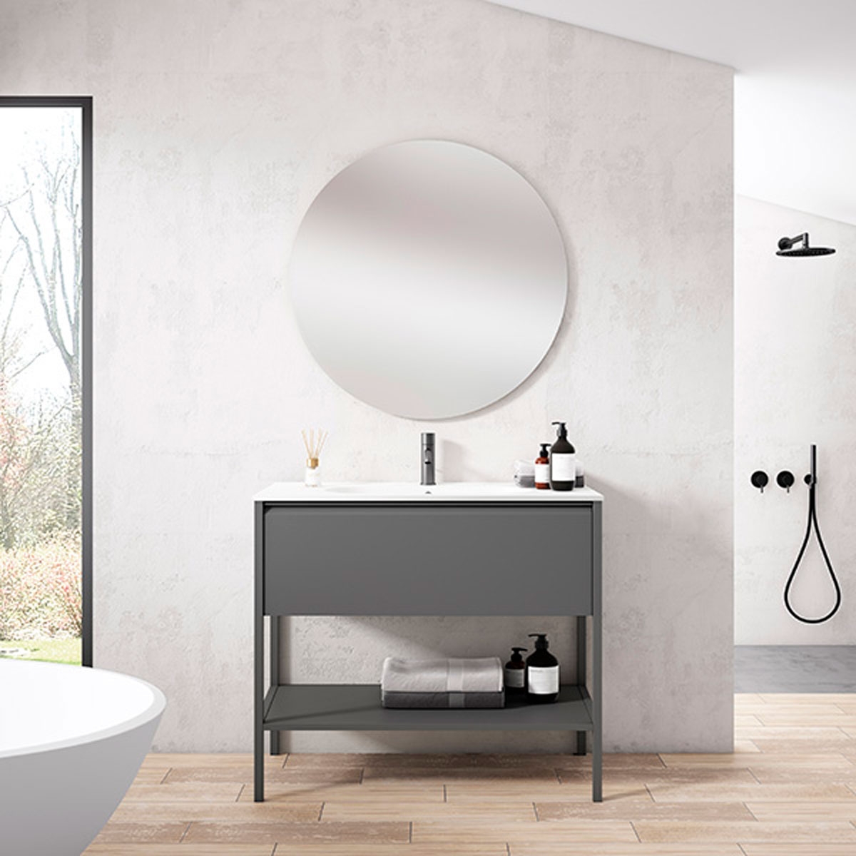 Móvel de casa de banho com 1 gaveta e 1 nicho com lavatório integrado Modelo Icon6