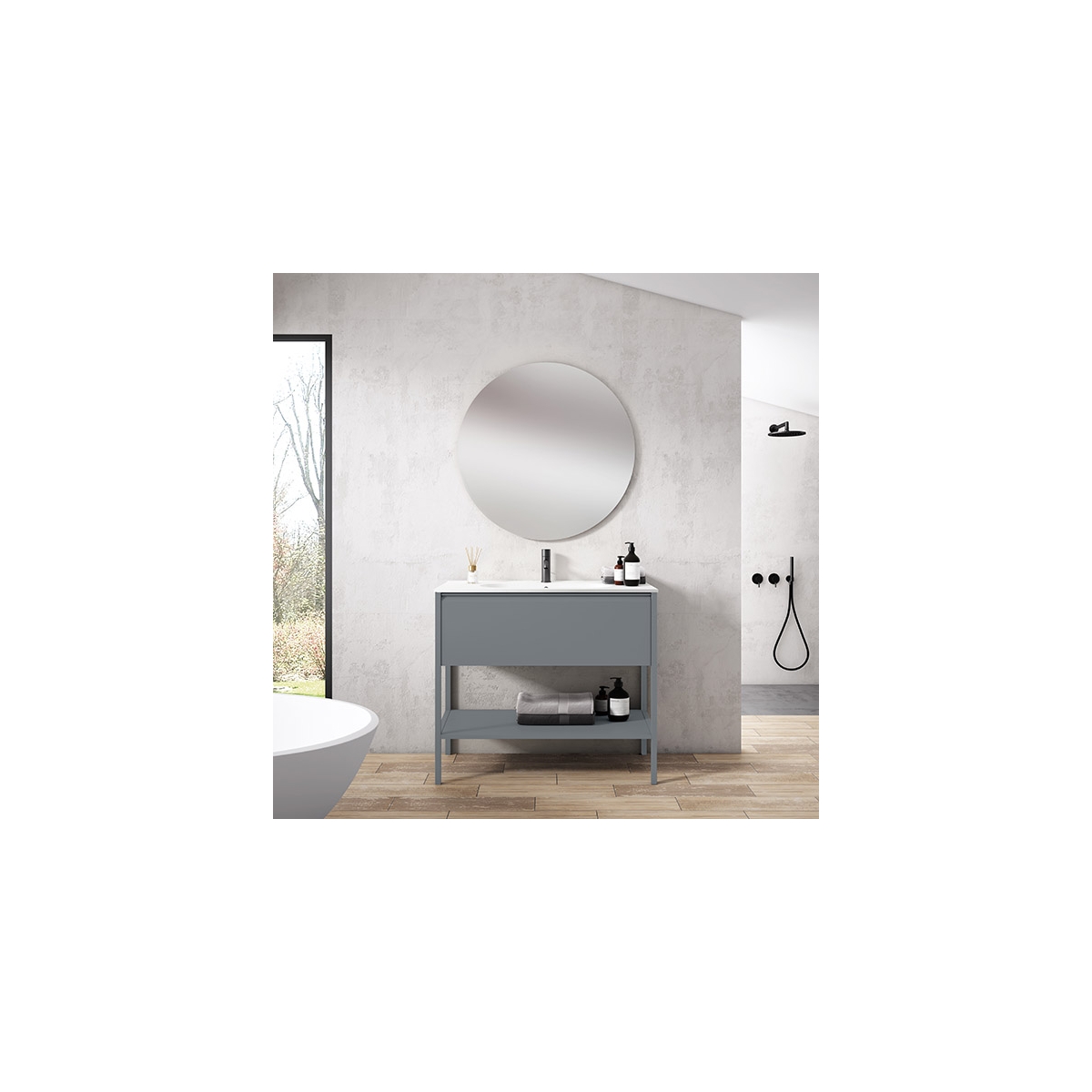 Mueble de baño de suelo 1 cajón y 1 hueco con lavabo integrado Modelo Icon7