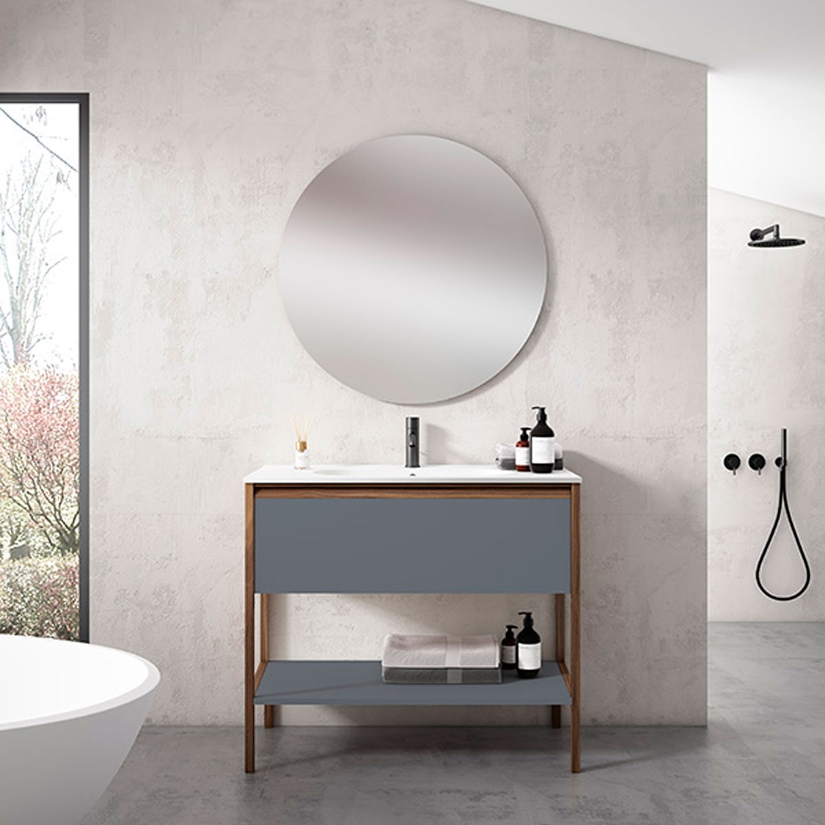 Móvel de casa de banho com 1 gaveta e 1 nicho com lavatório integrado Modelo Icon1