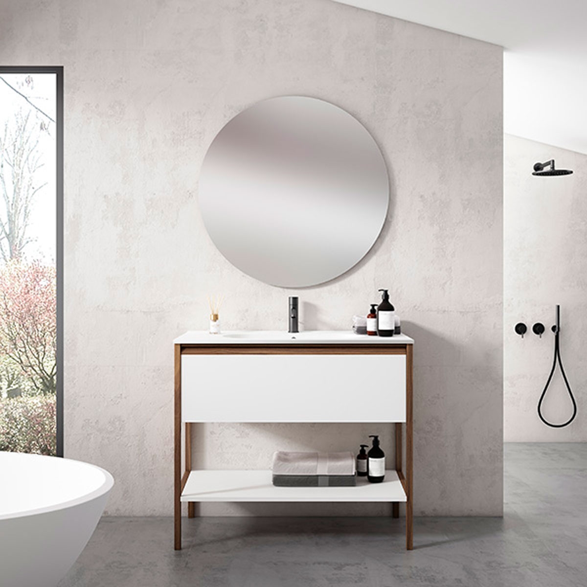 Mueble de baño de suelo 1 cajón y 1 hueco con lavabo integrado Modelo Icon2