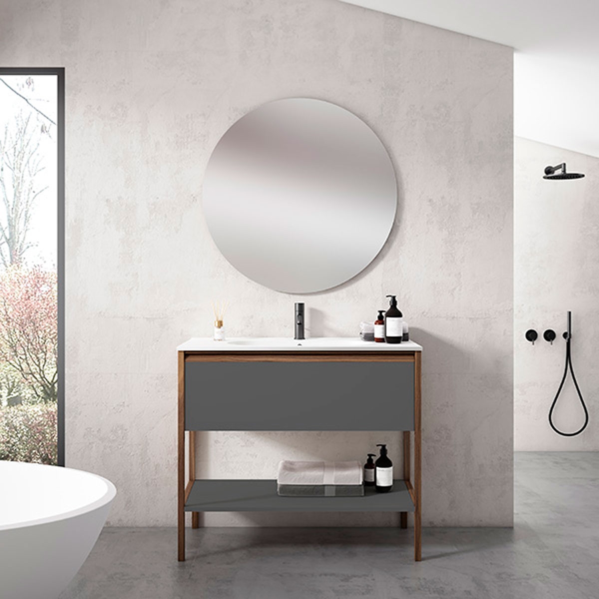 Mueble de baño de suelo 1 cajón y 1 hueco con lavabo integrado Modelo Icon3