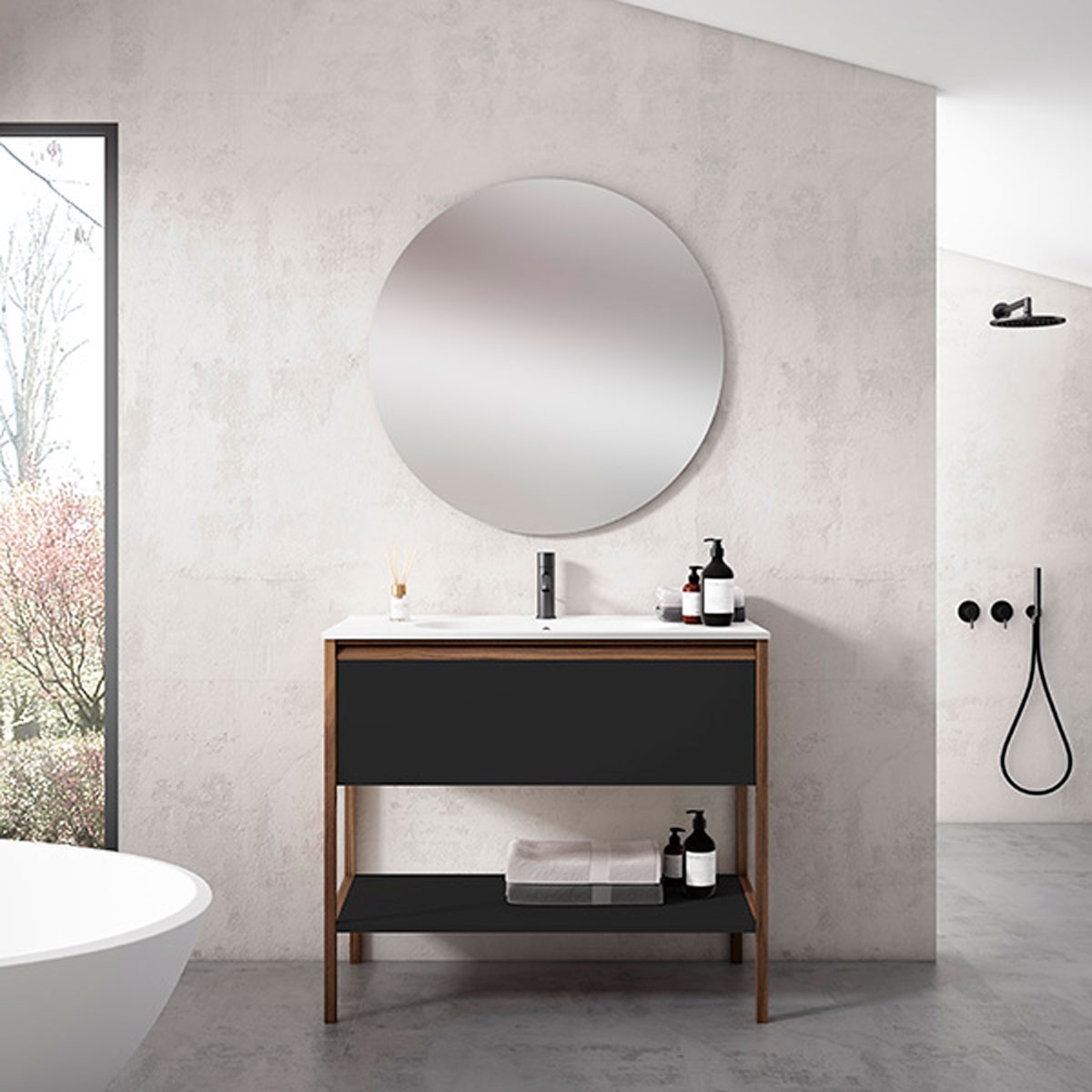 Móvel de casa de banho com 1 gaveta e 1 nicho com lavatório integrado Modelo Icon4