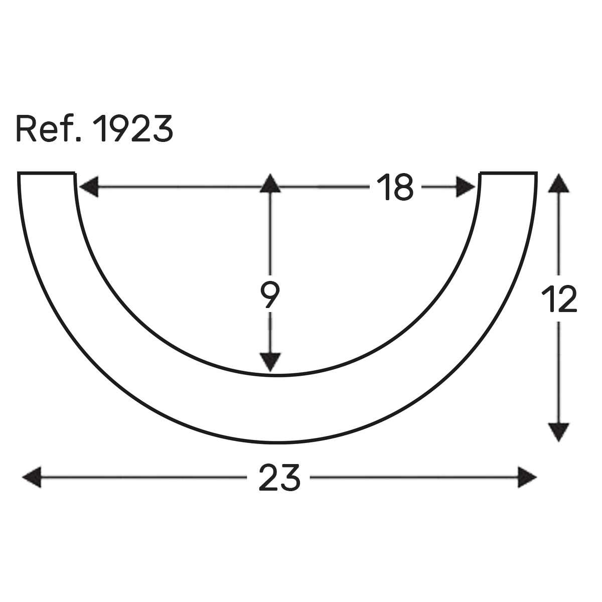 medições viga 300x23x12 viga semi-redonda reta