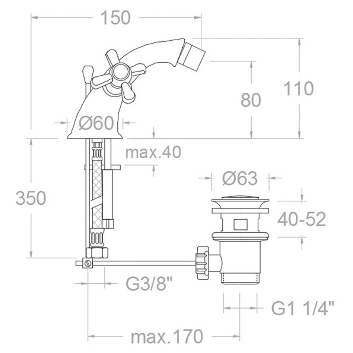 Grifo bimando para bidé