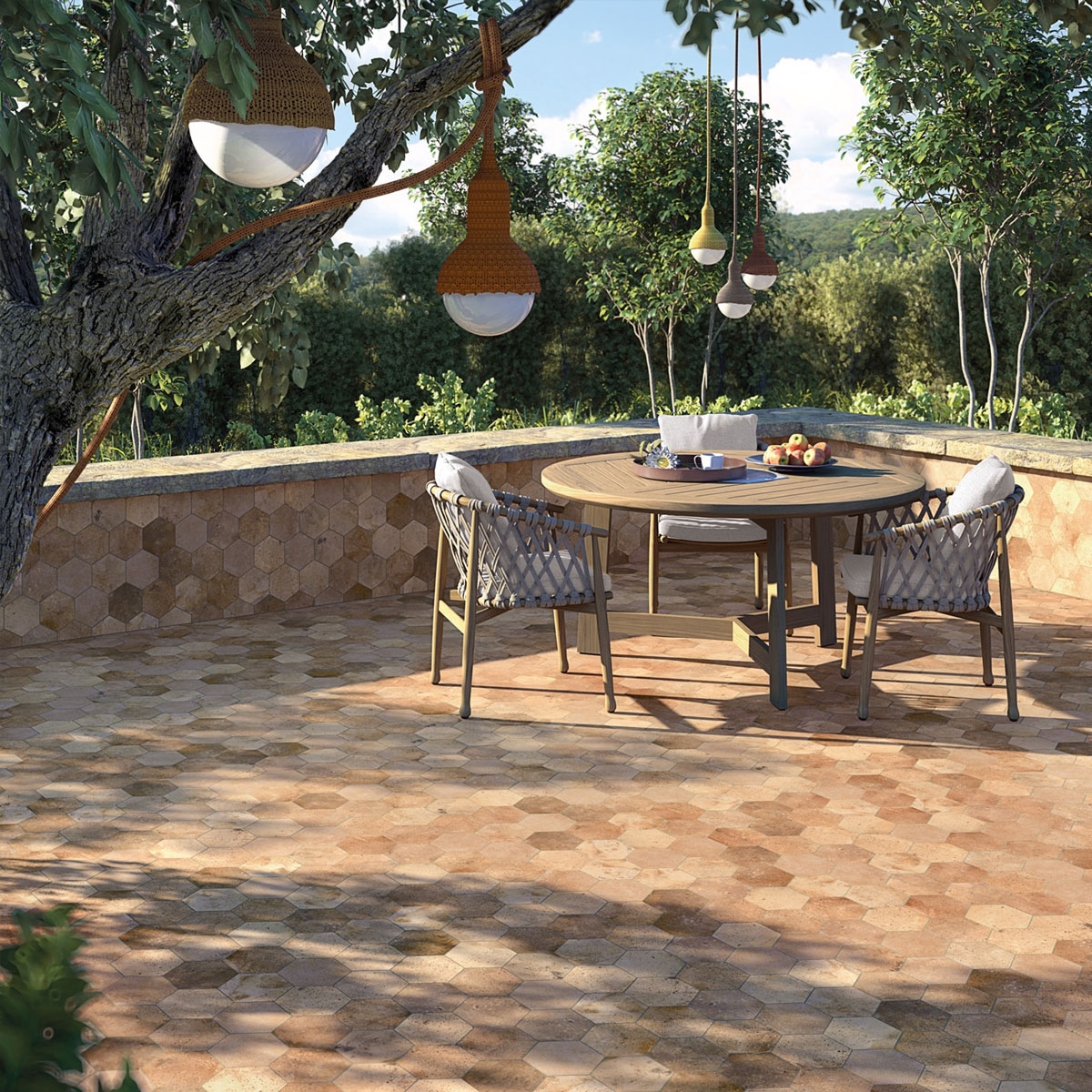 terraza exterior con Hexagono physis chipper