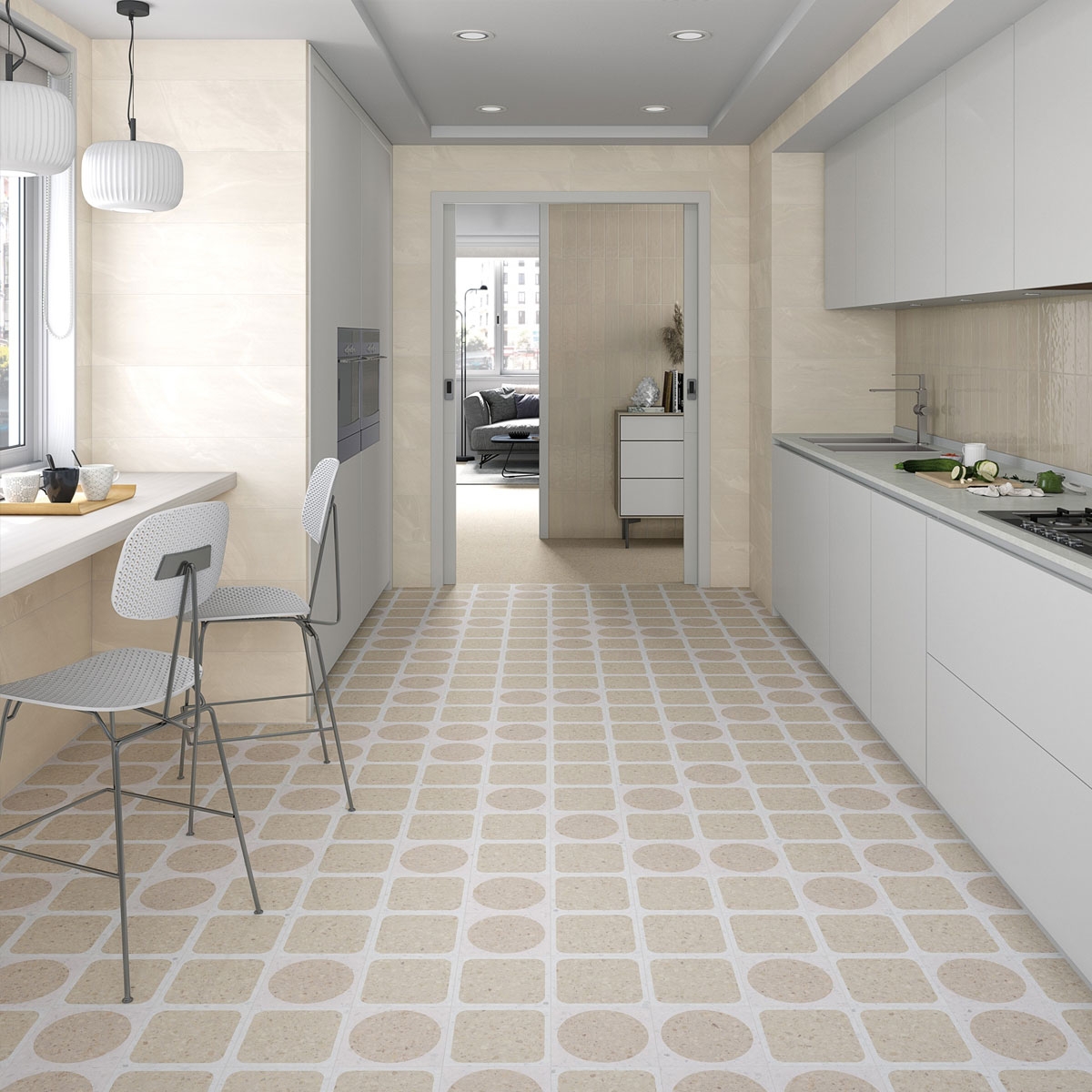 cocina con paredes Stravaganza Beige 25x75