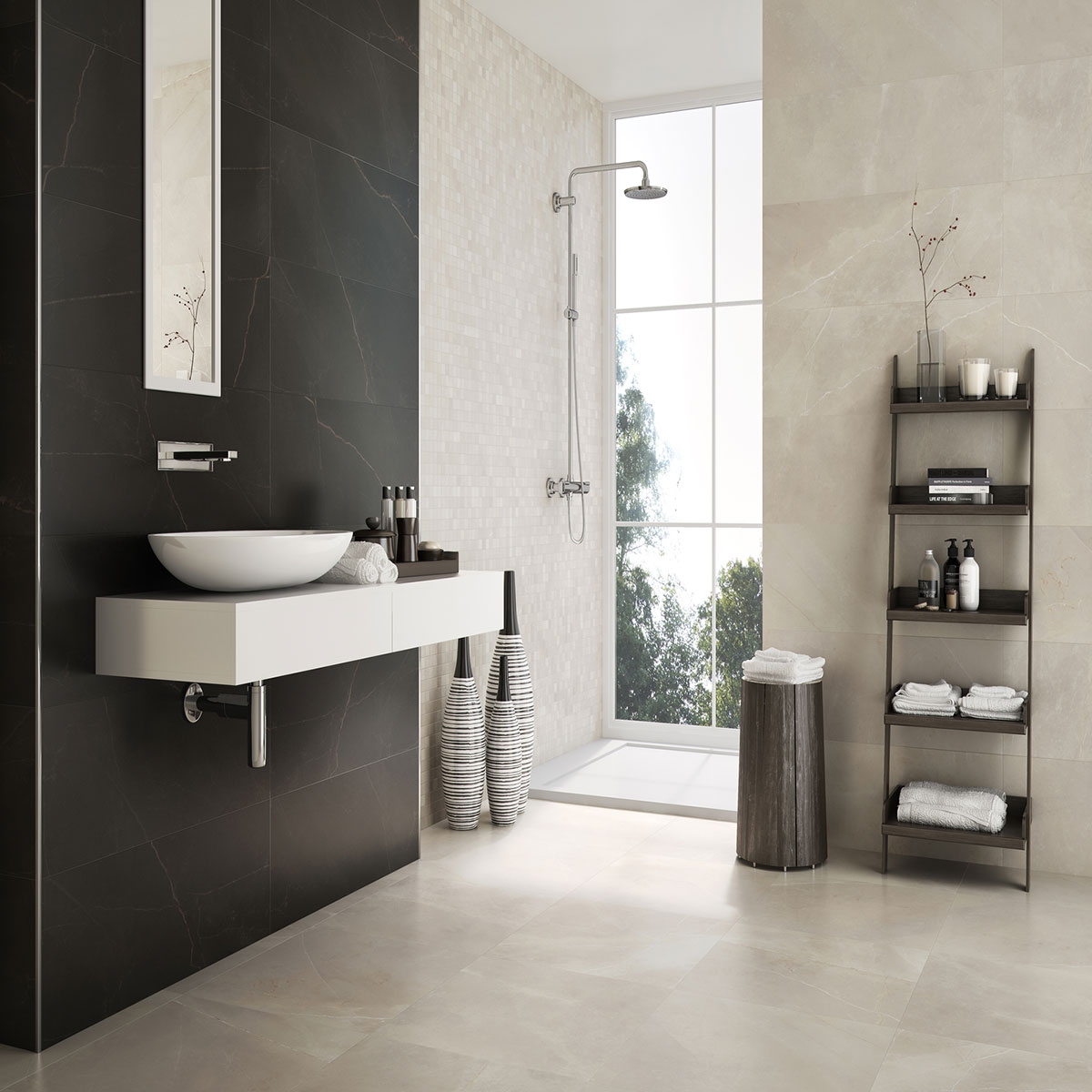 Baño con pavimento Emerita Light 60x60