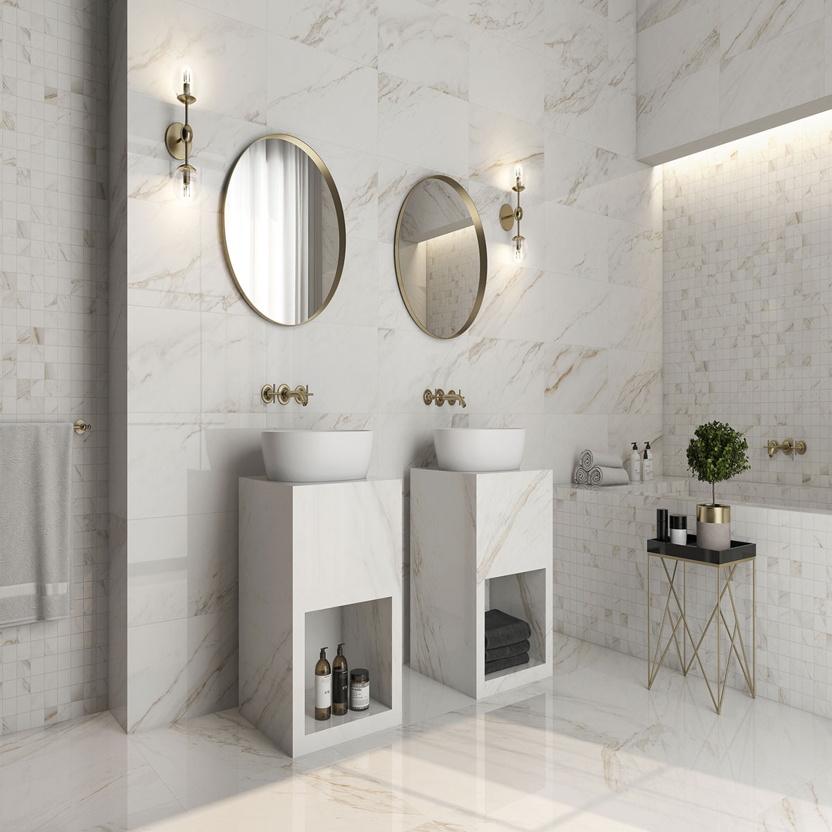 Baño con pavimento Hera White 60x60